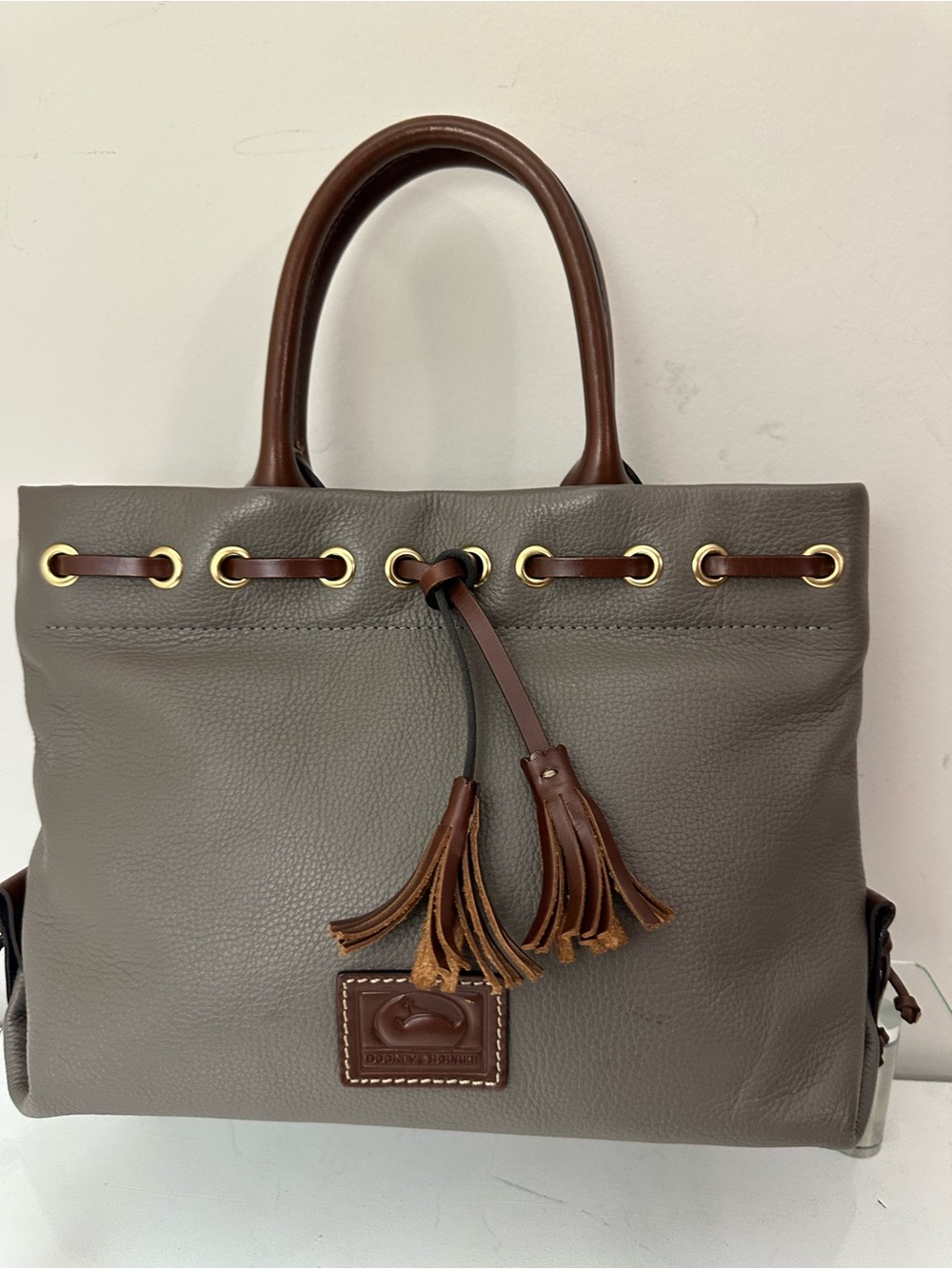 Dooney & Bourke Wakefield Tassel Tote Bag Gray Pebbled Leather Purse